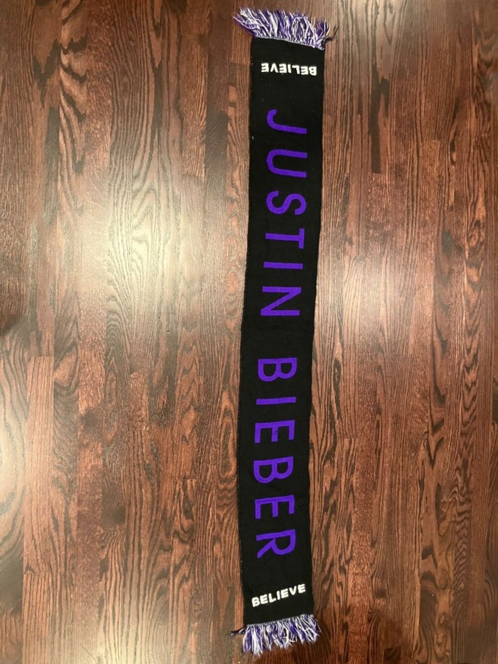 Justin Bieber Believe Tour Scarf Purple Black Knit Fringe Vintage 2012 Merch